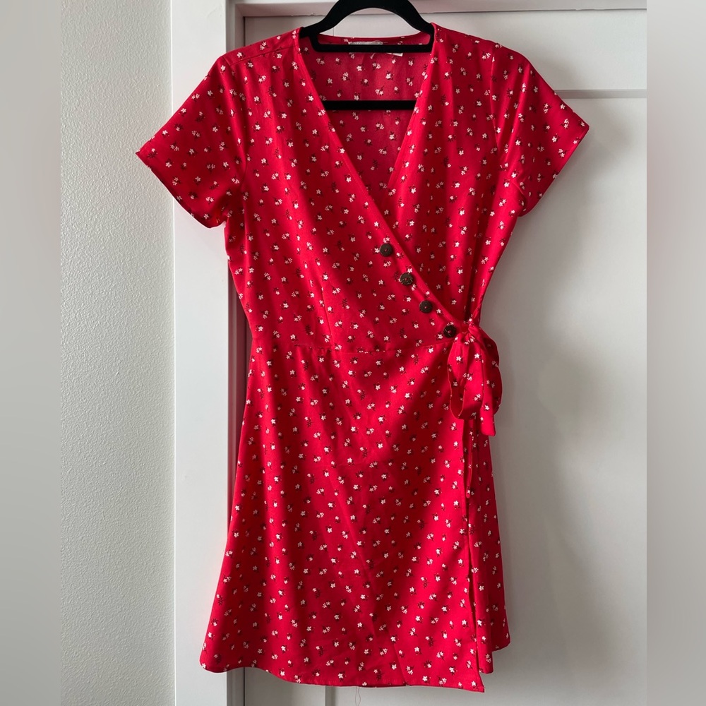 Nordstrom, Blu Pepper Red wrap dress with white flowers.